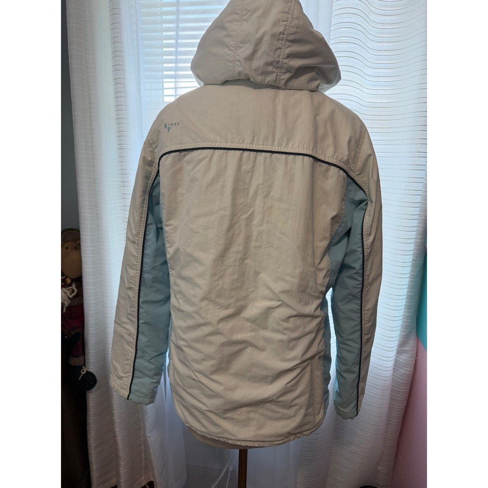 Abercrombie & Fitch Vintage Hooded Windbreaker Jacket Cream Blue Fleece Lined S - Picture 4 of 16
